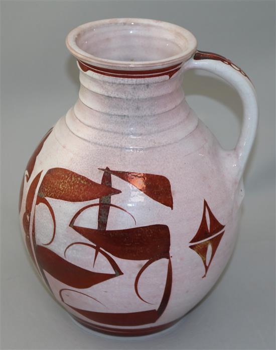 Alan Caiger-Smith MBE (born 1930). A large tin glaze lustre jug, 28cm